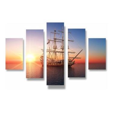 Imagem de Painel De Quadro Mosaico 5 Partes Para Sala Barco Veleiro - Paradecora