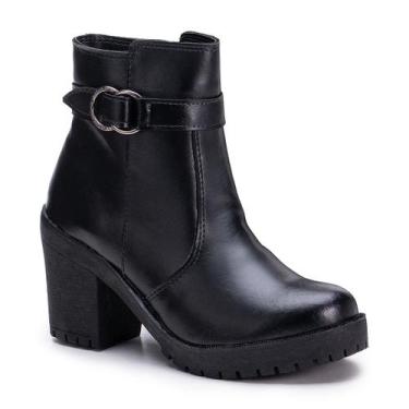 Imagem de Coturno Feminino Tratorado Salto Alto e Cano Curto Estiloso com Fivela