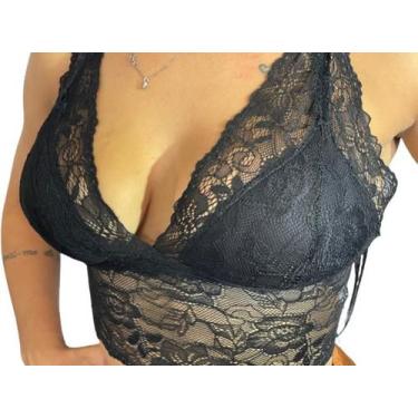 Imagem de Cropped Com Decote Bojo Regata Blusinha Renda Feminino Não É Transpare