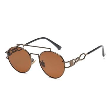 Imagem de JRLLFD Óculos de sol Steampunk, masculino e feminino, armação redonda de metal, óculos de sol pretos, lentes transparentes, óculos de sol retrô Steam Punk, 2, tamanho único