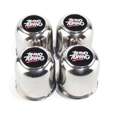 Imagem de RTrhinotuning 4 peças de tampas centrais de roda de reboque de aço inoxidável de 8,3 cm para caminhão SUV RV Rim Center Caps 8,7 cm de altura Chrome Push Through Hub Cover
