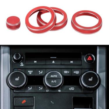 Imagem de TUCKBOLD Anel de cobertura de botão de controle de volume de mídia de ar condicionado AC para Land Rover Range Rover Evoque 2012-2018 resistente | Acabamento interior do decalque vermelho 4 peças