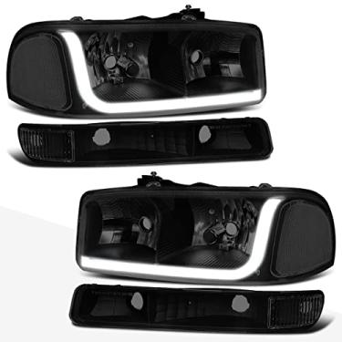 Imagem de PM PERFORMOTOR Lente fumê Canto transparente 4 peças LED DRL Farol + lâmpada de para-choque compatível com Sierra 1500 2500 3500 e HD 99-06 Yukon &XL / 2001 Sierra C3, PMHL-GSIE-4,500 kg-BSC