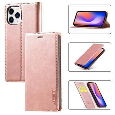 Imagem de EYZUTAK Capa compatível com iPhone 12 mini 5,4 polegadas 2020, capa carteira vintage clássica de couro fosco flip estilo notebook com fecho magnético e compartimentos para cartão - ouro rosa