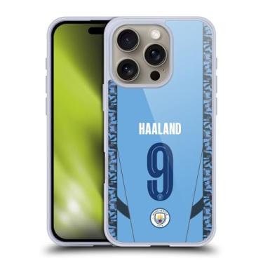Imagem de Head Case Designs Capa de gel macia oficialmente licenciada pelo Manchester City Man City FC Erling Haaland 2024/25 Players Home Kit compatível com Apple iPhone 16 Pro
