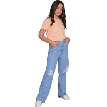 Imagem de Calça Jeans Wide Leg Infantil Menina Pantalona - Calça Feminina Wide L