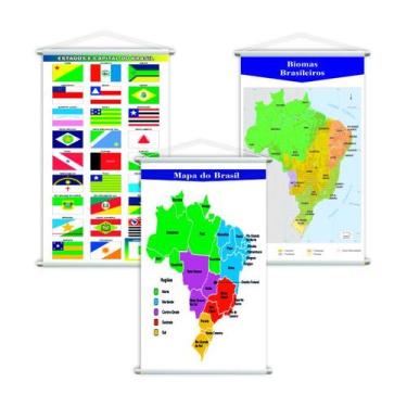 Imagem de Mapa Brasil + Bandeiras + Biomas Kit 3 Banners Grande - PlimShop
