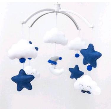 Imagem de mobile giratório musical nuvem lua azul escuro - pequeninos