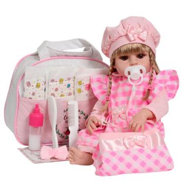 Imagem de Bebê Reborn Loira Realista Conjunto Xadrez Rosa Completo - Cegonha Reb