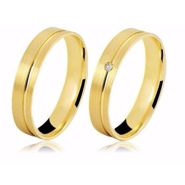 Imagem de Par Aliança Ouro 18 Kilates 1 Pedra Brilhante Anatômicas Novado e Casa