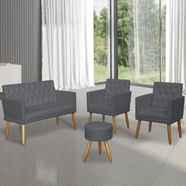 Imagem de Jogo 1 Namoradeira 2 Poltronas Capitone com Puff para Sala de Estar Re