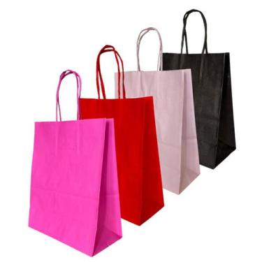 Imagem de 10 Sacola de Papel Kraft Coloridas Presente 17,5x8,5,x21,5cm - DB, Pin