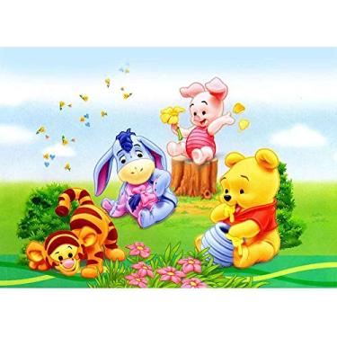 Imagem de Fundo para chá de bebê do Ursinho Pooh 18 x 12 cm, fundo floral do Ursinho Pooh 1º aniversário para crianças de vinil Pooh e seus amigos para decoração de festa