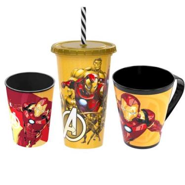 Imagem de Coleção Iron Man Homem de Ferro com 2 Copos e 1 Caneca - Plasútil