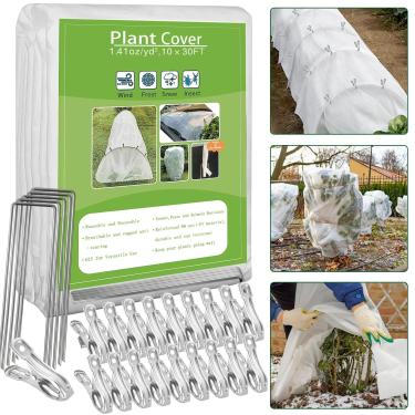 Imagem de kockuu Coberturas de plantas, proteção contra congelamento, 3 m x 9 m, cobertores brancos de plantas geadas para plantas ao ar livre, coberturas de fileira de jardim flutuantes de inverno, tecido não