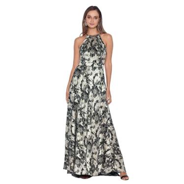 Imagem de Betsy & Adam Vestido feminino longo sem mangas com estampa metálica, Verde/dourado, 3