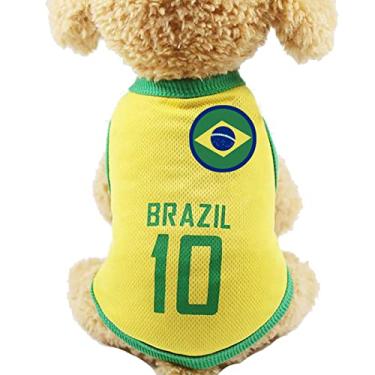 Imagem de GabeFish Camiseta Copa do Mundo de Cachorro Animais de Estimação Camisa de Futebol Esportes Futebol Colete da Seleção Nacional Gato Verão Roupas Legais Vestuário Brasil XGG