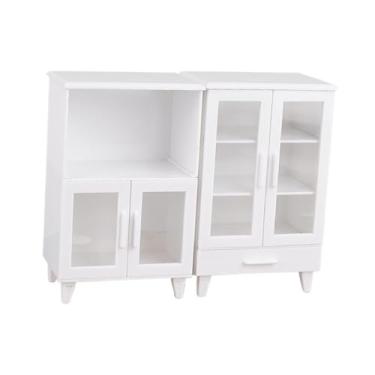 Imagem de YIJU Armários para casa de bonecas, estante, mini prateleira de exposição, design realista 1:12, modelo branco para decoração de casa de bonecas, cozinha,