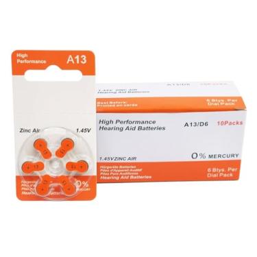 Imagem de Baterias de aparelho auditivo sem marca tamanho premium 13 zinco-ar livre de mercúrio 1,45 V (60 baterias)