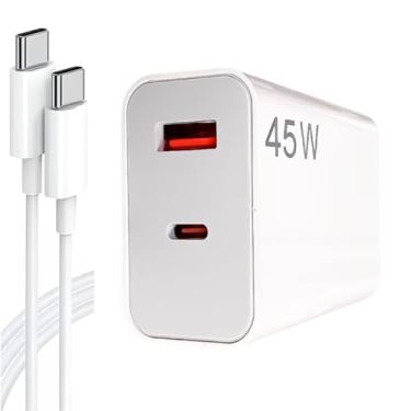 Imagem de Carregador Tipo C Turbo 45W com Cabo USB-C de 1 Metro e Fonte Compatível com Novo Iphone 15 16 Pro Max Plus Carregamento Ultra Rápido Duas Portas USB-A e USB-C