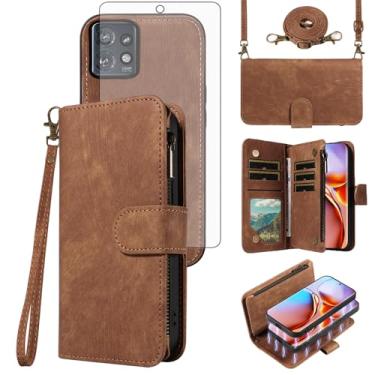 Imagem de Asuwish Capa de celular para Motorola Edge+ Plus 2023/Edge 40 Pro 5G/Moto X40 Carteira magnética destacável com protetor de tela de vidro temperado transversal com cordão para cartão X + mulheres