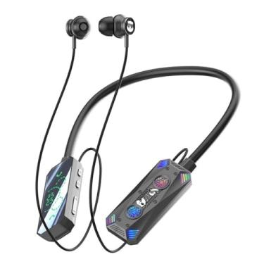 Imagem de Esportes neckband fones de ouvido bluetooth jogos led bateria display sem fio microfone estéreo alta fidelidade tws suporte tf cartões,Black