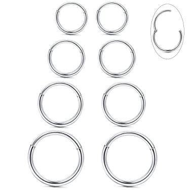 Imagem de LOYALLOOK 8 peças G23 de titânio articulado clicker segmento anéis de nariz argola argola septo nariz lábio anel para mulheres homens helix cartilagem daith tragus dormindo piercing corporal melhorado 16G, Metal, Titânio