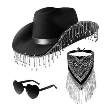 Imagem de Fiocias Chapéu de cowboy sunhat para performance de palete de aniversário de Halloween cosplay, Preto
