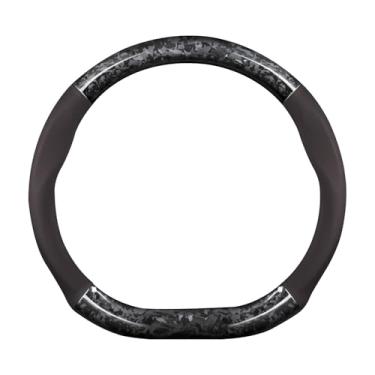 Imagem de Ergocar Capa para volante de carro, fibra de carbono forjada tipo D e manga de volante de couro, 37-38 cm/14,5-15 polegadas, antiderrapante, macia, respirável, estilo esportivo moderno