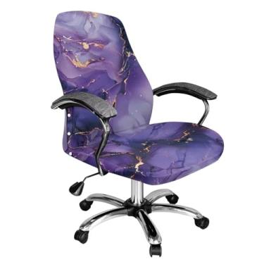 Imagem de Wanyint Capa de cadeira de escritório elástica dourada violeta mármore para cadeira de computador de mesa removível chefe giratória capa protetora para cadeira de escritório com encosto alto, G