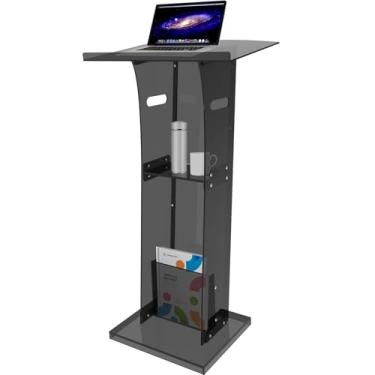 Imagem de DigDozer Suporte de pódio de acrílico com prateleira de armazenamento, palestras e pódios pretos segmentados, púlpitos para igrejas, conferências, discursos, casamentos, salas de aula, concertos, 109