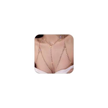 Imagem de Correntes corporais de strass para mulheres, sexy em camadas com corrente de cintura de barriga, sutiã de biquíni, joia corporal de strass para praia de verão, Large, liga metálica, Sem Pedra Preciosa