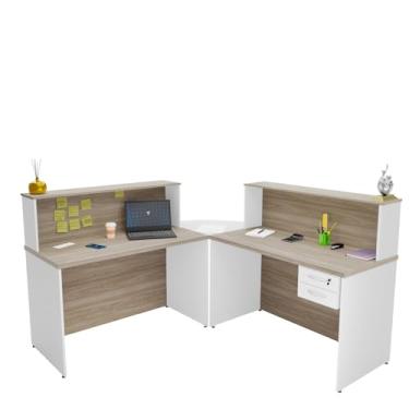Imagem de Balcão Atendimento De Canto C/Gaveteiro Recepção 1200x600 NetMobil (Dubai/Branco)