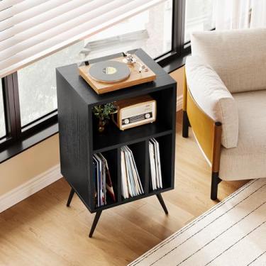 Imagem de FurniNova Suporte para toca-discos, armário de armazenamento de discos de vinil com capacidade para até 200 álbuns para quarto, sala de estar, sala de jogos, preto