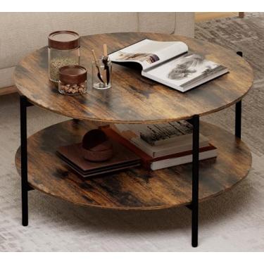 Imagem de Kasrikly Mesa de centro redonda, mesas de centro circulares de 83,5 cm com armazenamento de madeira rústica centro de fazenda mesa de centro circular para sala de estar, quarto, varanda, escritório -