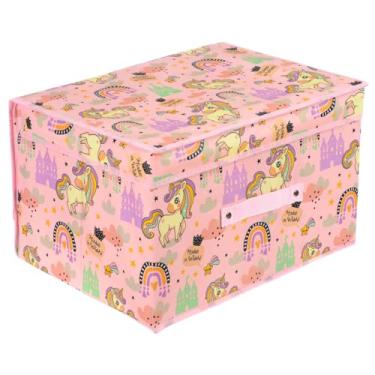 Imagem de Caixa Organizadora Cesto Dobrável Brinquedo Roupa Infantil (Rosa)