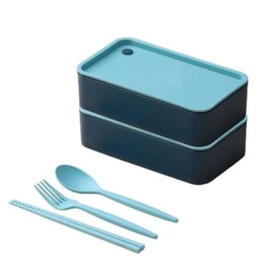 Imagem de Kit 2 Marmitas Lancheiras Com Divisória Bento Box Dois Andares Com Talheres Azul e Rosa Resistente e Simples Praticidade e Versatilidade para o seu Dia a Dia PREMIUM (AZUL)