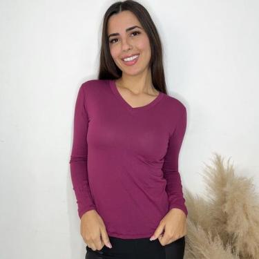 Imagem de Blusa de frio Feminina Gola V Manga Longa basica Segunda Pele inverno 