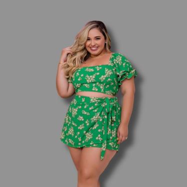 Imagem de Conjunto Plus Size Cropped e Short Saia Estampado 0599