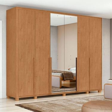 Imagem de Guarda Roupa Casal Ambiente Imperatore 6 Portas Amêndoa Clean com Kit Sapateira e Espelho com Pés – Lopas