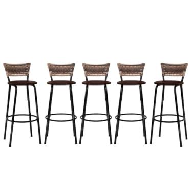 Imagem de Banquetas Altas Junco Cappuccino Estrutura Preta 70cm Para Balcão Cozinha, Bar, Bistrô, Americano Kit 05 Unidades - Itagold (Marrom Claro)