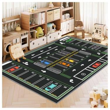 Imagem de Tapete infantil, tapete para quarto infantil, parque de estacionamento divertido, tapete de vida urbana, tapete lavável antiderrapante para crianças (estacionamentos - preto, 119 x 180 cm)