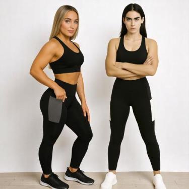 Imagem de Kit c/ 2 CALÇAS LEG Legging COM BOLSOS Cintura Alta Fitness Treino Cas