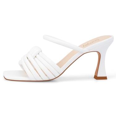 Imagem de Dumjey Saltos, salto mule para mulheres com nó de tiras, bico aberto quadrado, sem cadarço, vestido de casamento, sandálias deslizantes, Branco, 40