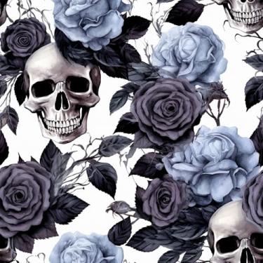 Imagem de REDAMANCY Papel de parede preto cinza azul rosa crânio gótico moderno descascar e colar papel de parede papel de parede vintage fácil de remover para mesa de cabeceira gaveta armário locatário