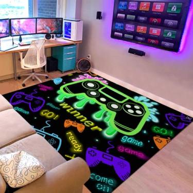 Imagem de Sunnycitron Tapetes de área de jogos, tapete de jogador, para decoração de quarto de meninos, adolescentes, 3D, controle de videogame, tapete para quarto, sala de estar, sala de jogos, tapete verde