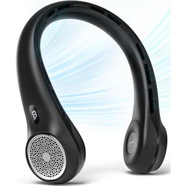 Imagem de Hssio Ventilador de pescoço, ventilador de pescoço portátil recarregável com tela de LED, fluxo de ar de resfriamento de 360°, ventilador pessoal sem lâmina 4000 mAh com 3 velocidades, ventiladores de