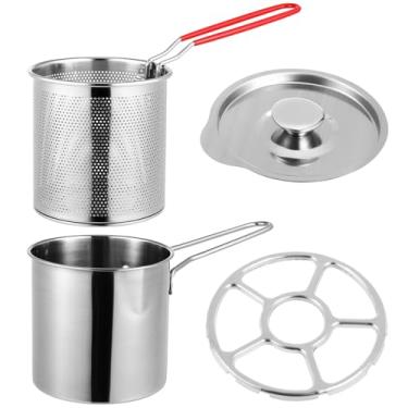 Imagem de Kichvoe Frigideira de aço inoxidável de 12,7 cm com tampa e coador, cesto para fogão, fritadeira japonesa, tempura japonesa, para batatas fritas, asas de frango, camarão com anel de fogão