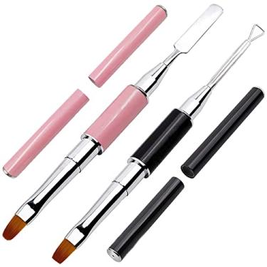 Imagem de Kalolary 2 peças de escova de unha de extremidade dupla acrílica, selecionador de gel e raspador de pregos, removedor de cutícula de esmalte gel de aço inoxidável para extensão de unhas (rosa e preto)