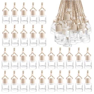 Imagem de CANERO50 Pack Hanging Car Air Freshener Diffuser Bottles Empty Essential Oils Diffuser Bottles Glass Perfume Bottles Pendant Fragrance Aromatherapy Diffuser Bottle for Auto Interior Ornament Decor